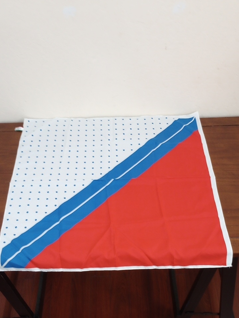 Morsly Red, White, And Blue Polyester Diagonal Dot Bandana Scarf, Vintage!
